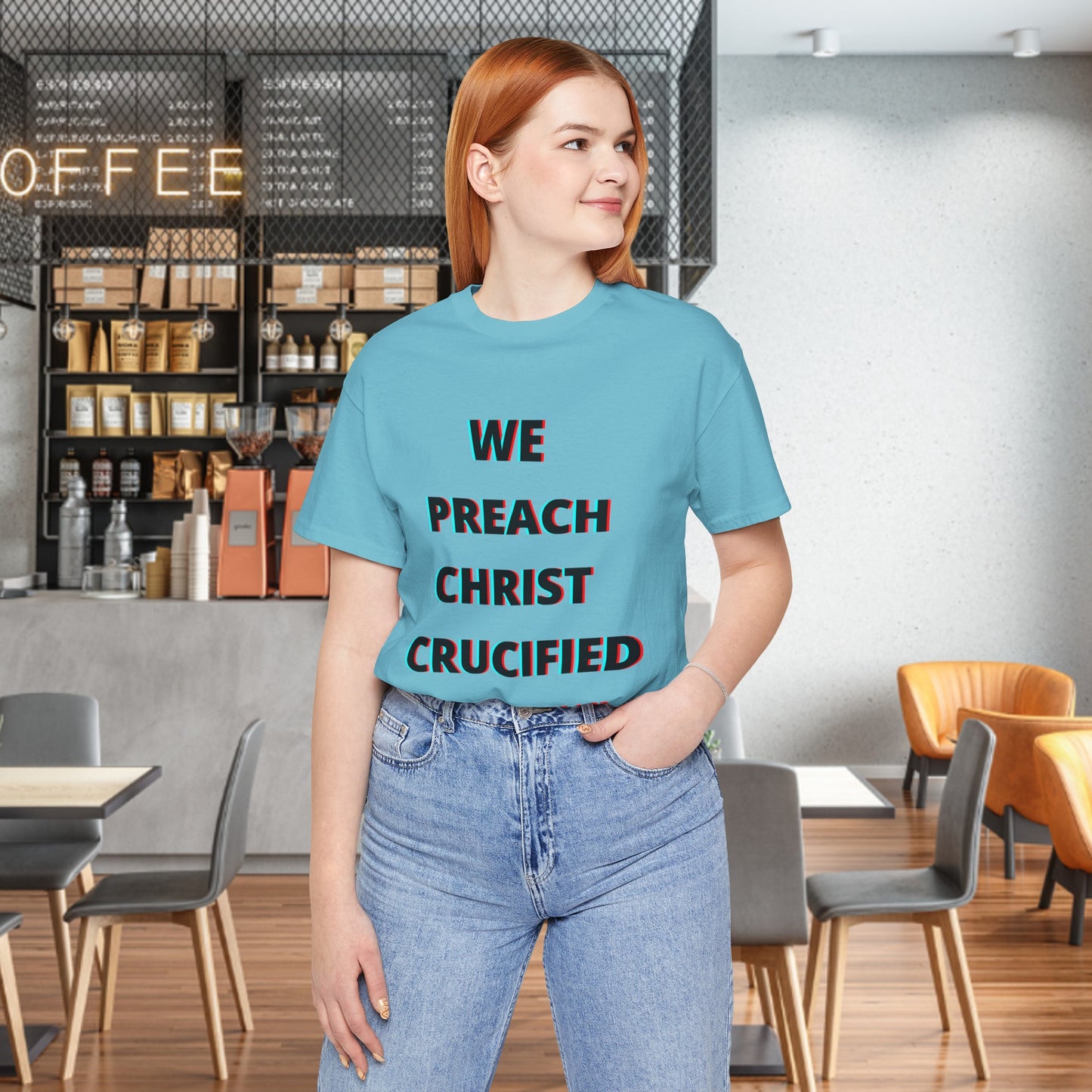We Preach Light Colored Tee w/Black writing