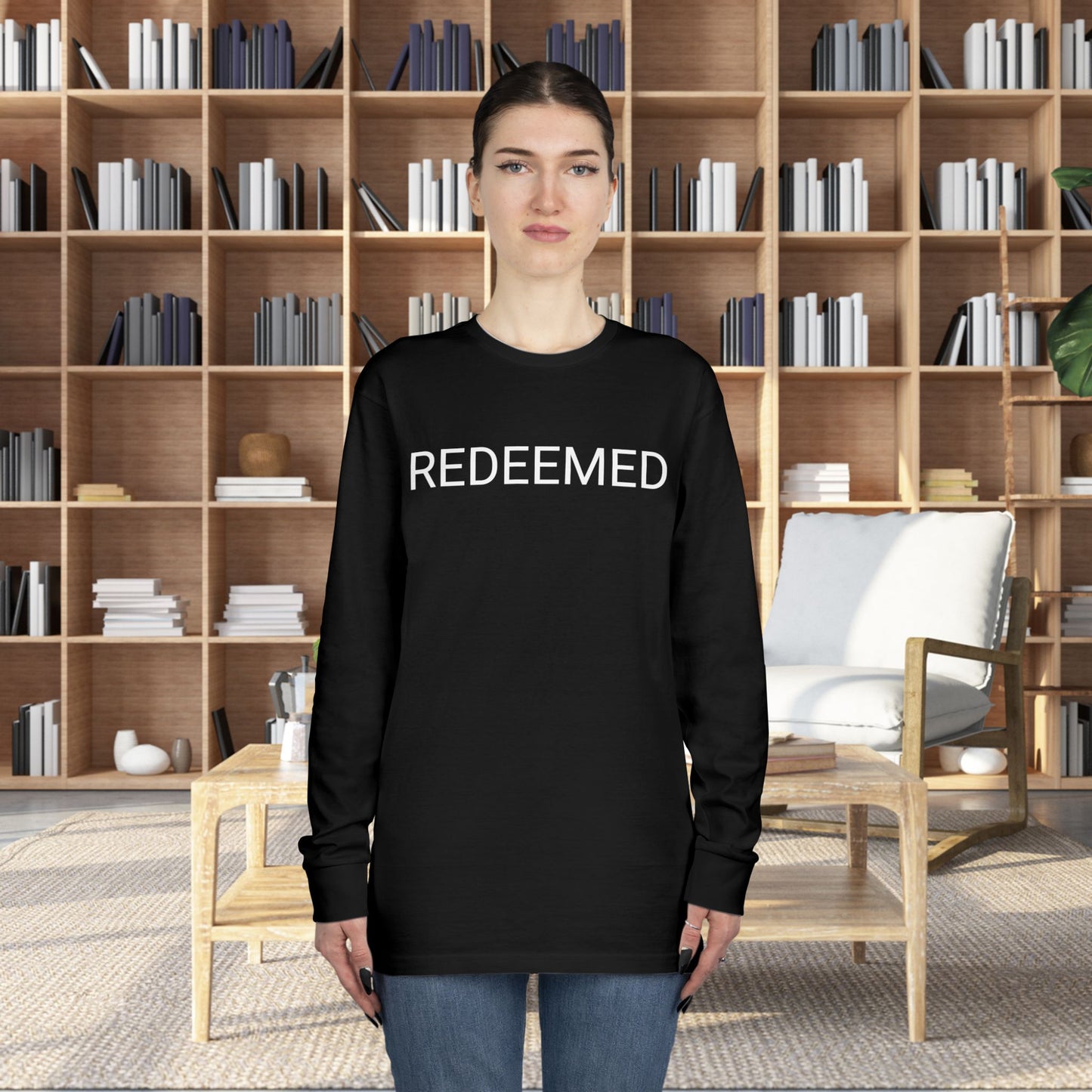 Christian Inspired Long Sleeve Tee - Redeemed and Comfortable