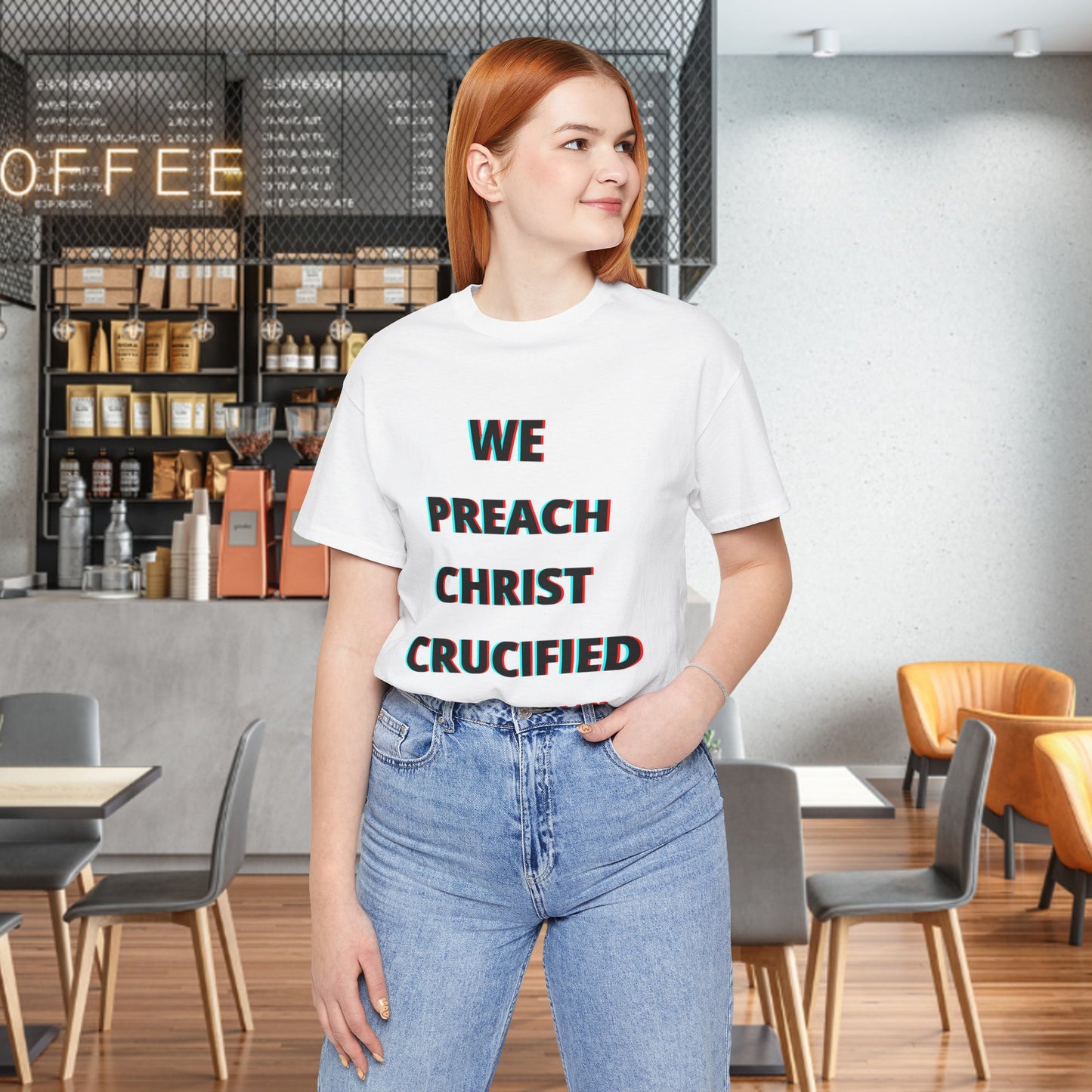 We Preach Light Colored Tee w/Black writing