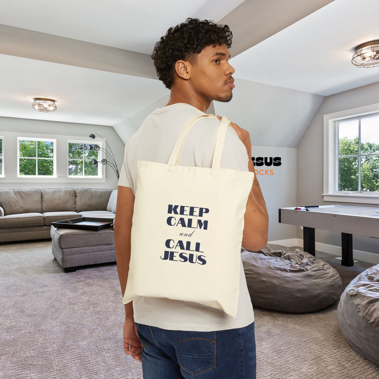 Keep Calm and Call Jesus Tote Bag | Reusable Shopping Bag, Faithful Gift, Church Outing, Eco-Friendly Carrier, Casual Everyday Use