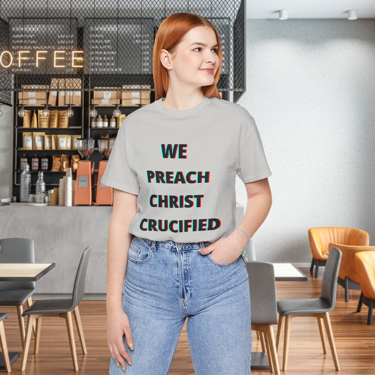 We Preach Light Colored Tee w/Black writing