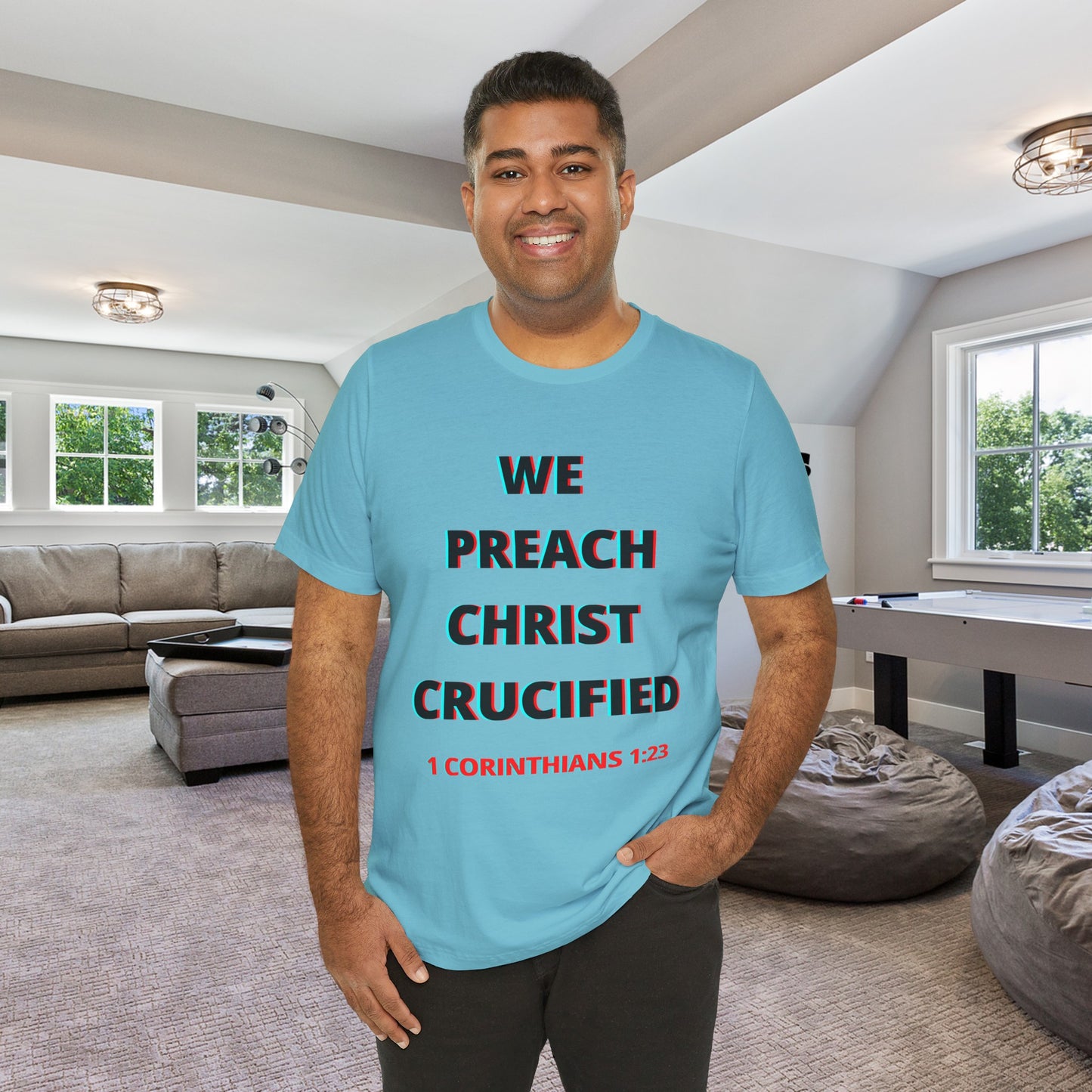 We Preach Light Colored Tee w/Black writing
