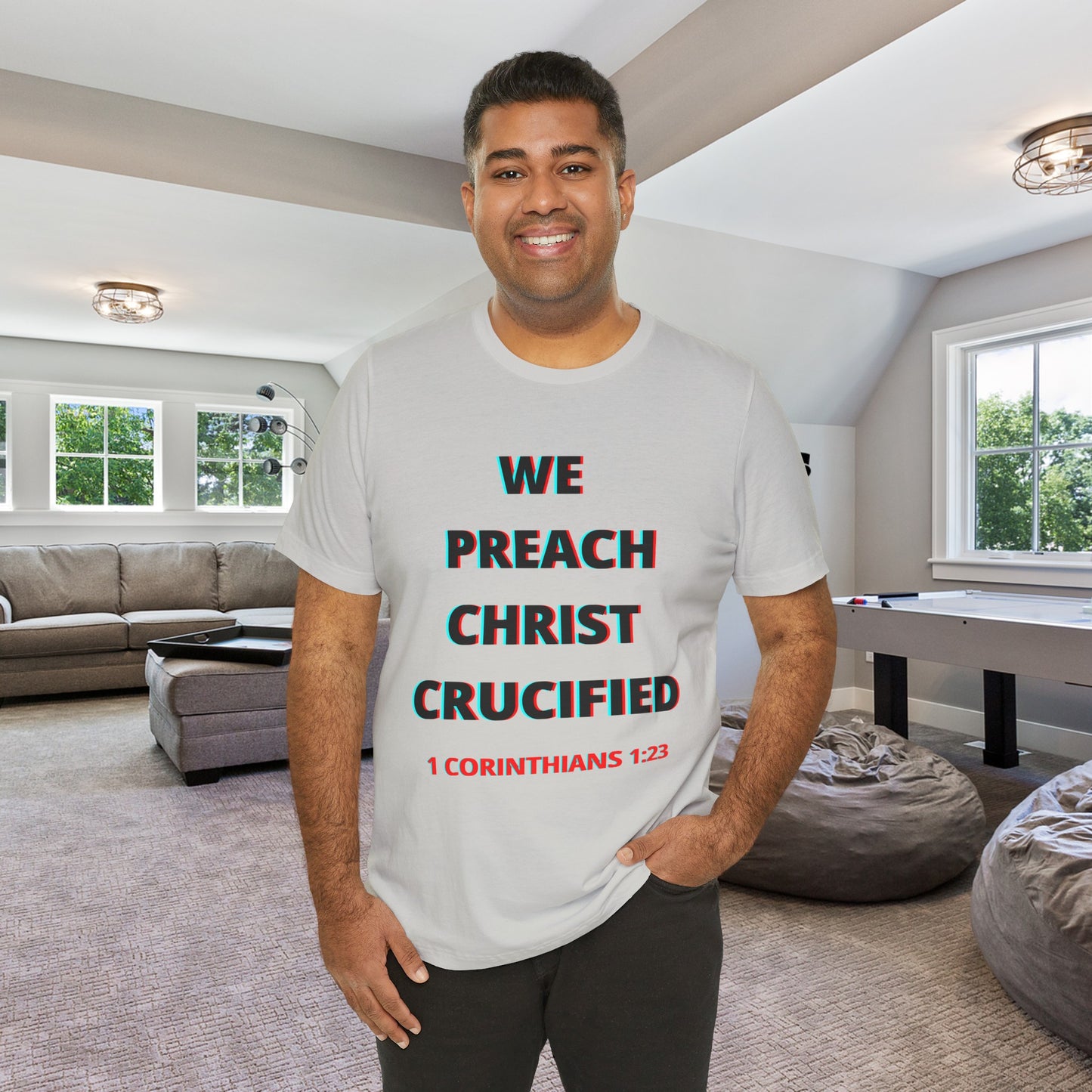 We Preach Light Colored Tee w/Black writing