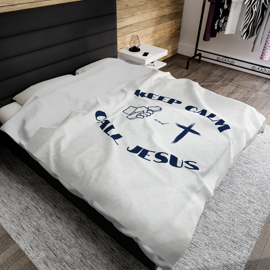 Keep Calm & Call Jesus Velveteen Plush Blanket