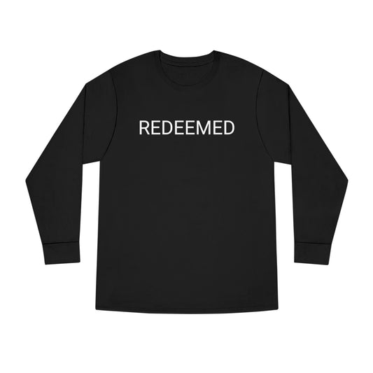 Christian Inspired Long Sleeve Tee - Redeemed and Comfortable